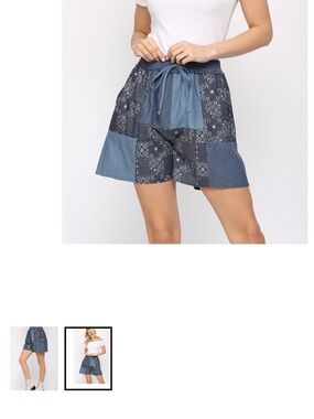 Patchwork Bandana Tie-Waist Shorts in Mixed Blue